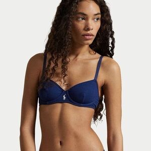 POLO RALPH LAUREN  Modern Rib Demi Bra Navy White Horse Polo Player Logo 38B NWT